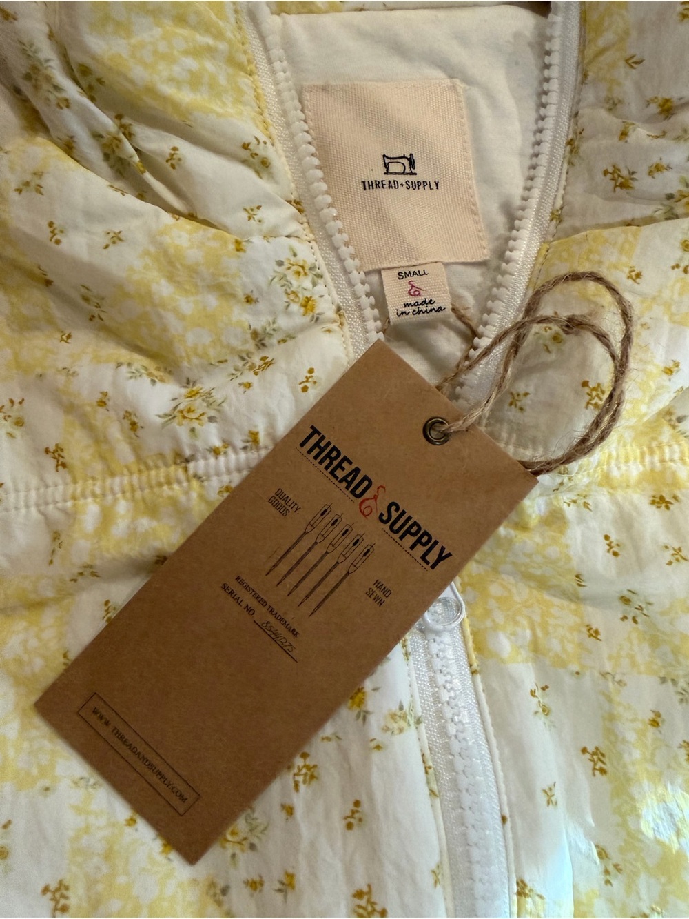 Thread & Supply Yellow Floral Quilted Zip-Up Vest